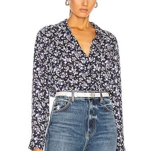 L'agence Holly Floral Print Shirt In Navy/ Ivory Butterfly